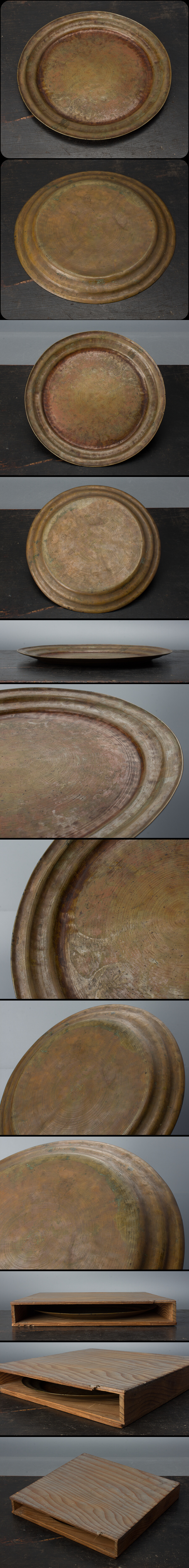 排気筒古銅 皿　幅約24cm　時代箱　　菓子皿　菓子器　銅 その他